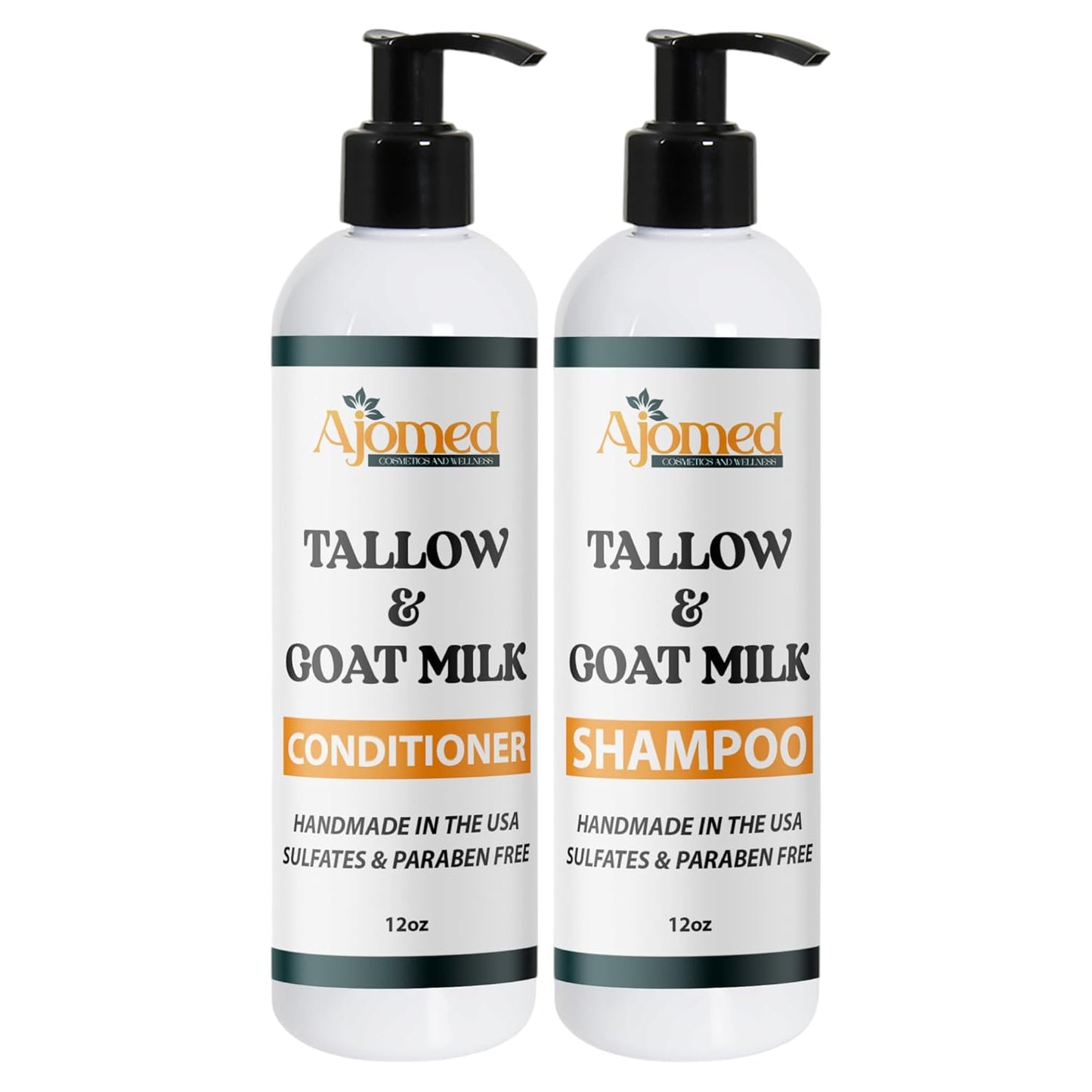 Beef Tallow Shampoo & Conditioner Set -Unscented Handmade tallow & goat milk shampoo for Damaged hair, all hair types- Moisturizing Shampoo- Sulfate, fragrance (SHAMPOO & CONDITIONER 12OZ)