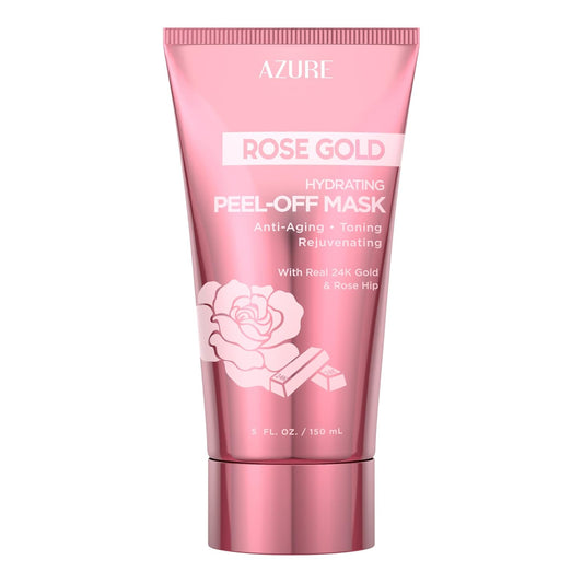 Azure Cosmetics Rose Gold Hydrating Peel Off Face Mask- Anti Aging, Toning & Rejuvenating - Removes Blackheads, Dirt & Oils - With Gold and Rose Water - Skin Care - 150mL / 5 fl.oz.