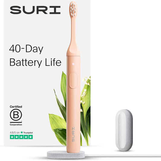 SURI 1.0 Sonic Electric Toothbrush | 40+Day Battery | Designed in California | Sustainable Electric Toothbrush for Adults | Travel Toothbrushes | Tooth Brush | Pink