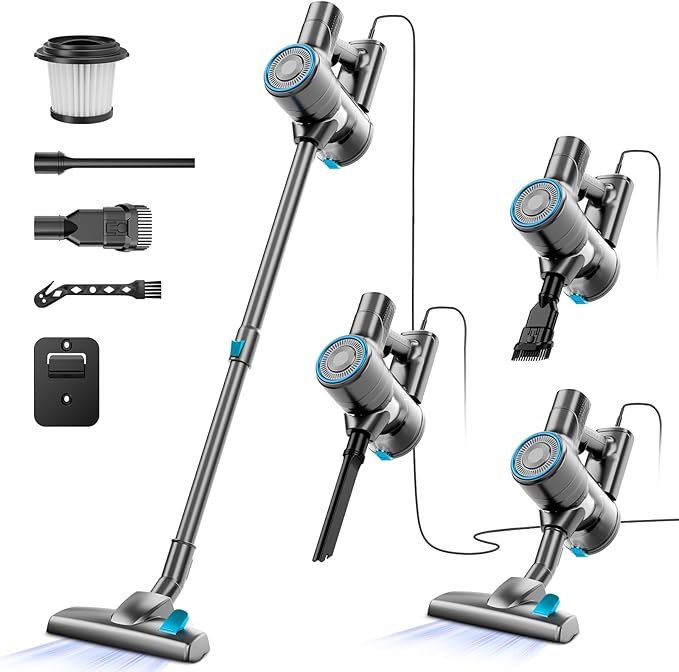 Corded Stick Vacuum Cleaner, 25Kpa Powerful Stick Vacuum, 2 in 1 Vacuum Cleaners,1.2 L Dust Cup, Corded Handheld Vacuum Pet for Hair, Short-Pile Carpet, Hardfloor (Blue)