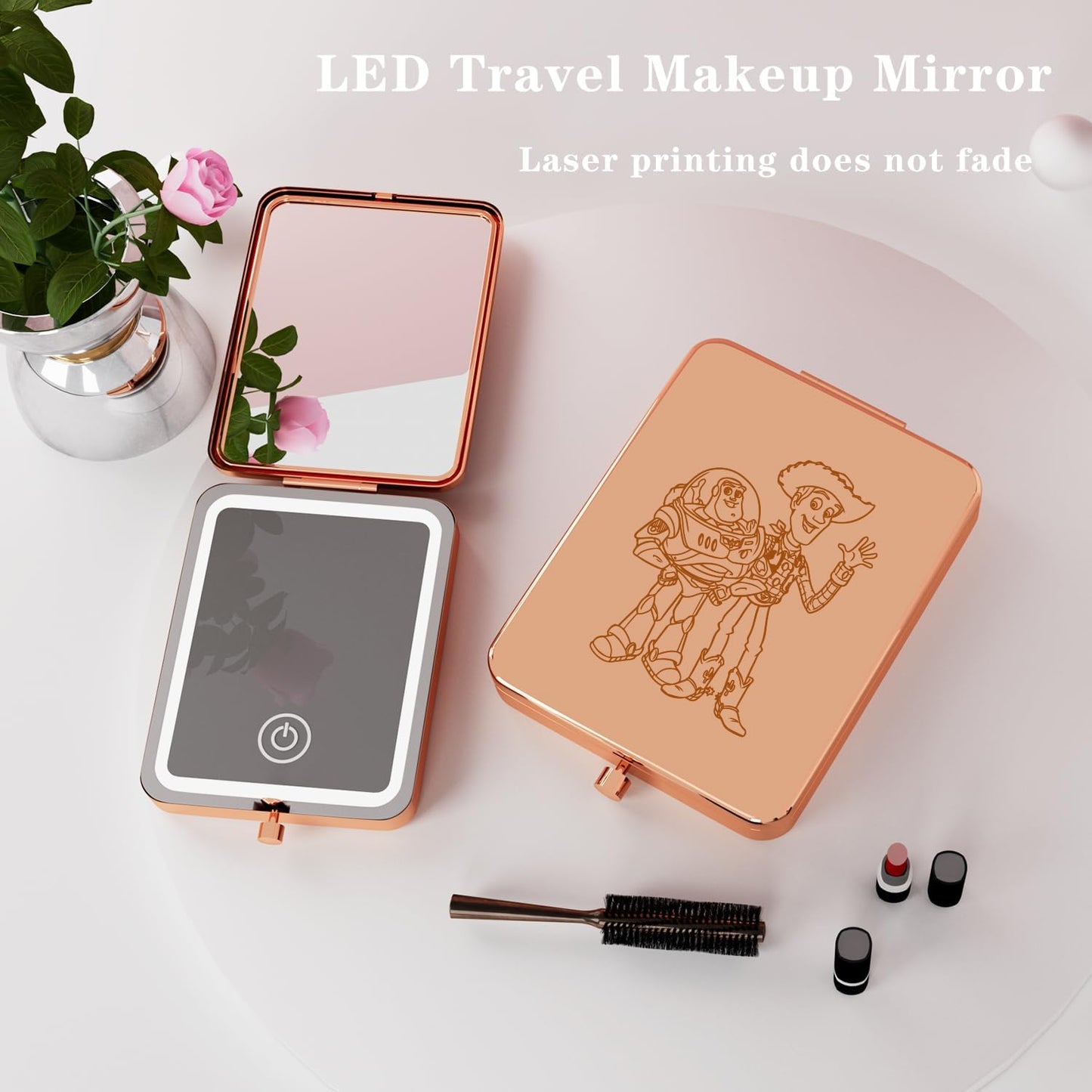 3X Magnifying Makeup Mirror with Lights, LED Compact Travel Mirrors for Pocket,Purse, Double-Sided Foldable Handheld, Vanity Mirror with Lights, Makeup Vanity Desk Bathroom, Gifts for Women