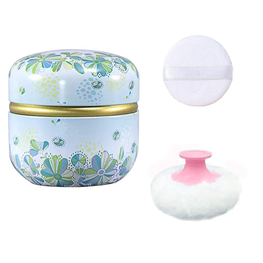 Body Powder Puff and Container for Dusting Powder, Women Powder Puff and Powder Case for Bath and Travel (Light Green)