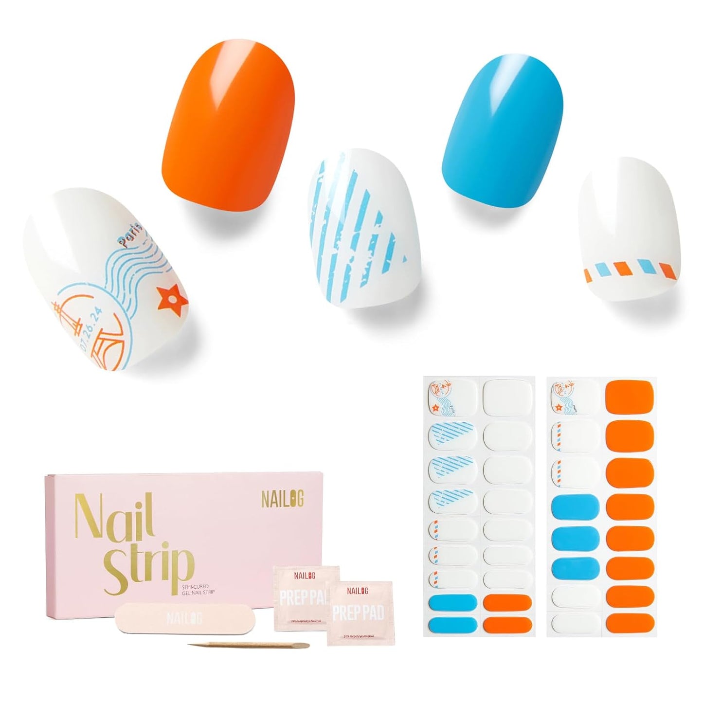 NAILOG Semi Cured Gel Nail Strips - 34 pcs | Buy 2 Get 1 UV Lamp | Long Lasting Nail Polish Sticker Wraps with Glossy Gel Finish, Send Me A Letter