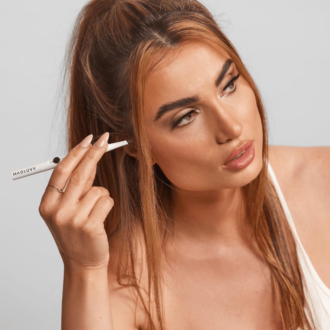MADLUVV Exacto Brow Pencil for Flawless, Long Lasting, Realistic Brows with Dual-Ended Design Featuring Retractable Blade Tip for Precise Hair Like Detail and Blending Brush - Light Grey
