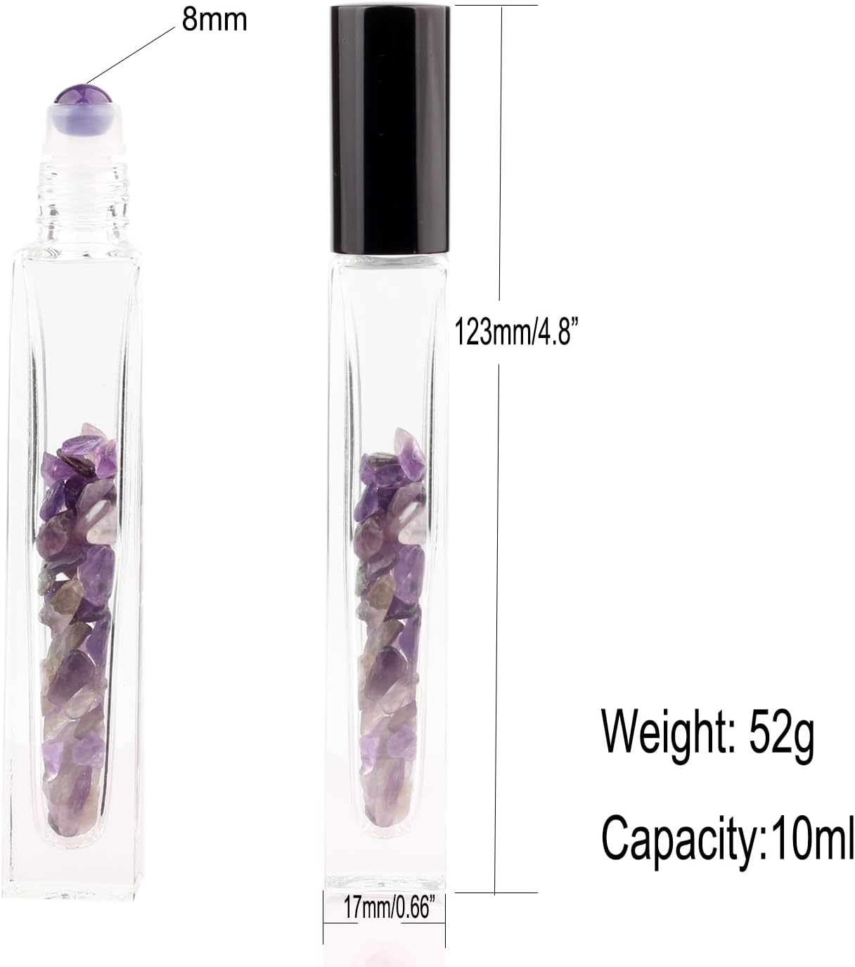 10ml Gemstone Roller Square Bottles Refillable Roll On Bottles Healing Crystal Chips Inside For Perfumes Aromatherapy Oils 5pack…