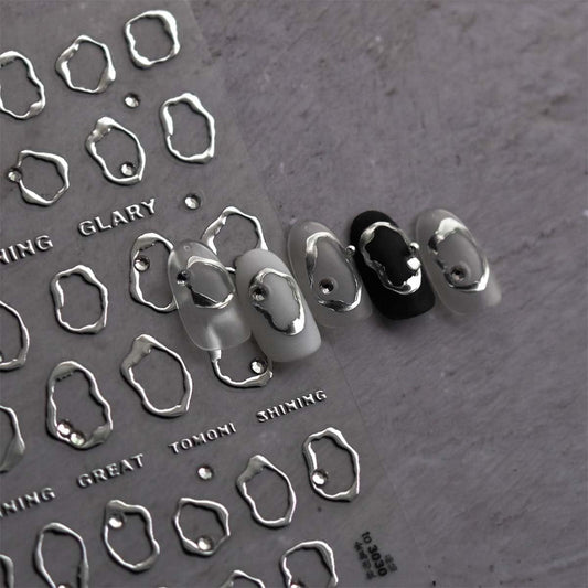 5D Embossed Sliver Nail Stickers Sliver Rhinestone Nails Sticker with Irregularity Design Nail Art Supplies Decals for Women Girls DIY Manicure Decoration 1Sheet