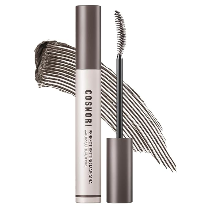 COSNORI Perfect Setting Waterproof Mascara Long&Curl 04 Deep Ash – Long-Lasting Smudge - Ash Brown Mascara - Korea Waterproof, Long lash, Strong fixing, Silk Amino Acids - 0.23fl oz (7ml)