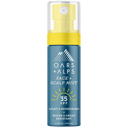 Oars + Alps Face & Scalp Sunscreen Spray Mist, SPF 35 Facial & Hair Sunscreen, Protects from Blue Light, Incfused with Aloe Vera + Cucumber, Water & Sweat Resistant, Summer Splash Scent, 1.5oz