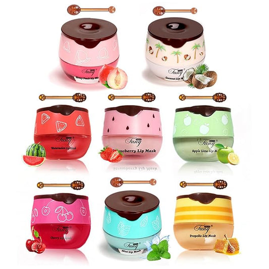Fruit Lip Mask Set with Honey & Vitamin E, Moisturizing Overnight Treatment, Effective Reduces Lip Lines Prevention Dry and Cracked (8 Flavors)