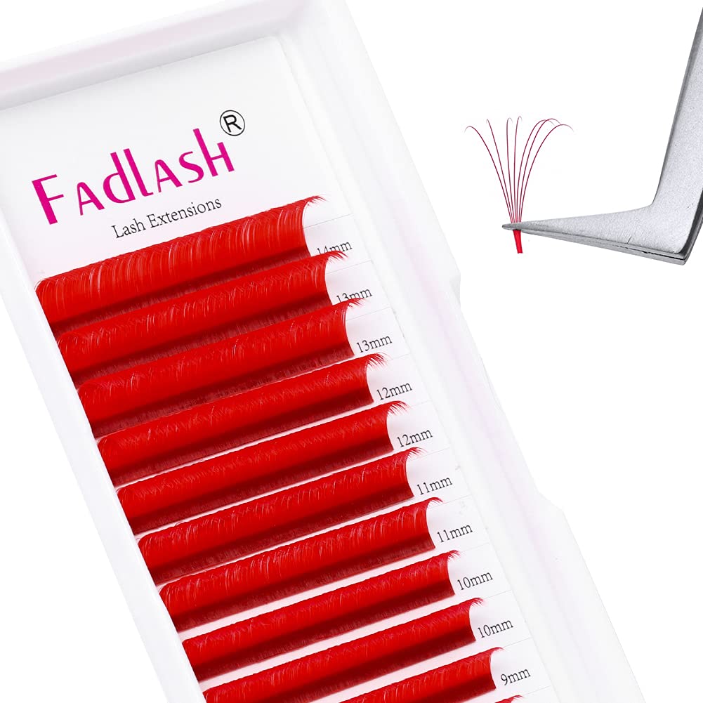 Volume Lash Extensions D Curl Mixed Tray Easy Fan Volume Lashes 0.07 8-14mm Mixed Tray Red Rapid Blooming Mink Eyelash Extensions (Red 0.07-D, 8-14mm Mix)