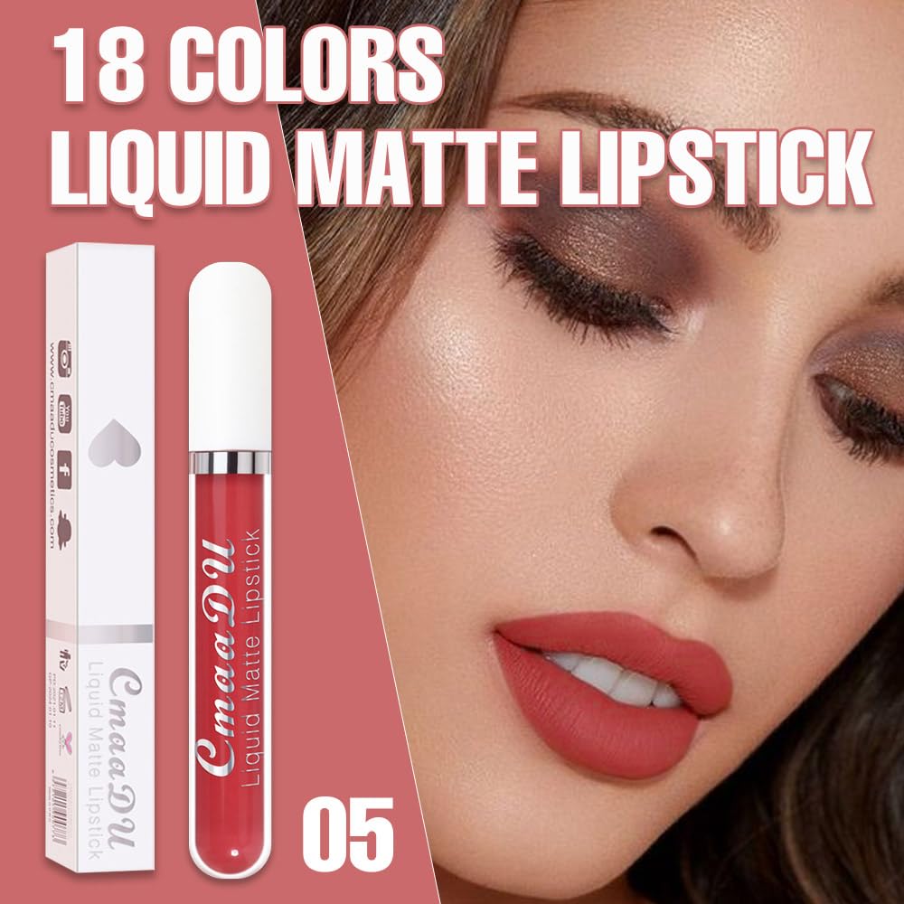 evpct 1Pcs Scarlet Red Liquid Matte Lipstick Lipgloss Set for Women, labiales mate 24 horas originales matte larga duracion 24 Hour Lipstick Lip Stains Long Lasting Waterproof 24, 05#