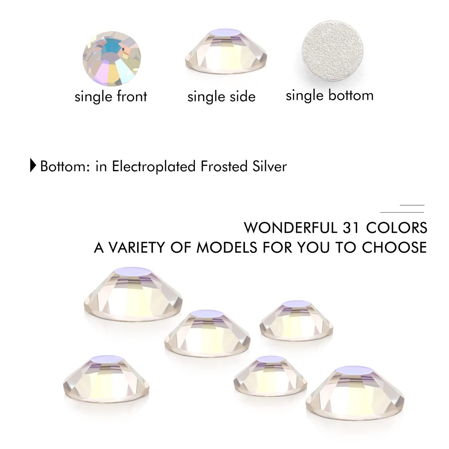 1440Pcs Moonlight Crystal Rhinestones,Glass Flatback Rhinestones Mini Gemstones for Nail Face Makeup Art Crafts Clothes Decoration -(SS8,2.4mm,Moonlight)