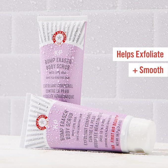 First Aid Beauty FAB Faves Trio: Cleanse & Hydrate Dry, Distressed Skin with Travel Size Essentials, KP Bump Eraser Body Scrub with 10% AHA, Ultra Repair Cream & Pure Skin Face Cleanser (2 oz, 3ct)
