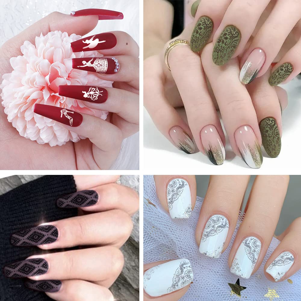 Biutee 5pcs Nail Stamping Plates + 1 Stamper + 1 Scraper Lace Flower Animal Pattern Nail Art Stamp Stamping Template Image Plate Nail Art Stamper Scraper Nails Tool