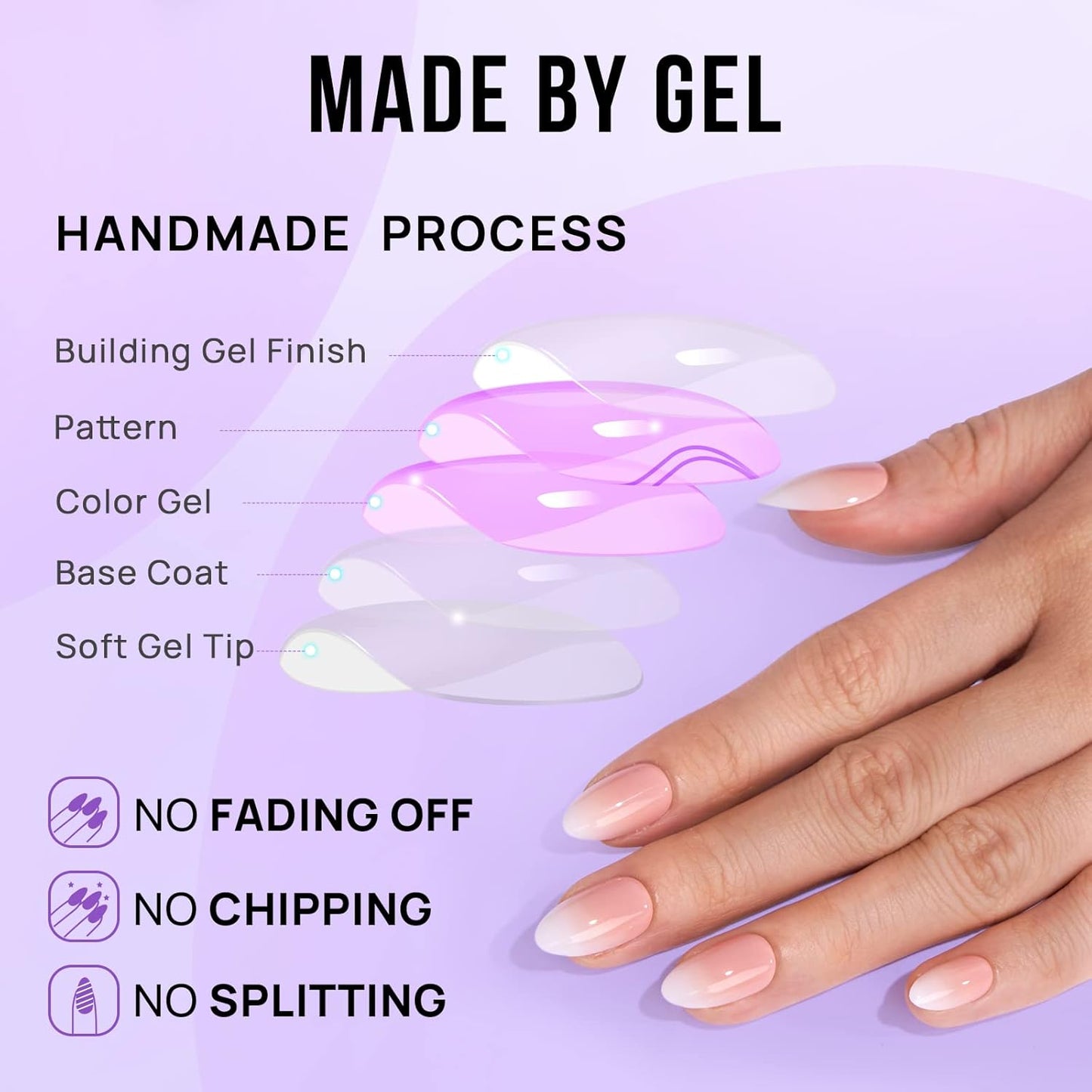 Almond Press On Nails Medium - BTArtbox Soft Gel Ombre Fake Nails with Nail Glue, Semi-Transparent Reusable Glue On Nails in 16 Sizes - 30PCS Stick On Nails Kit, Vanilla Cream Almond