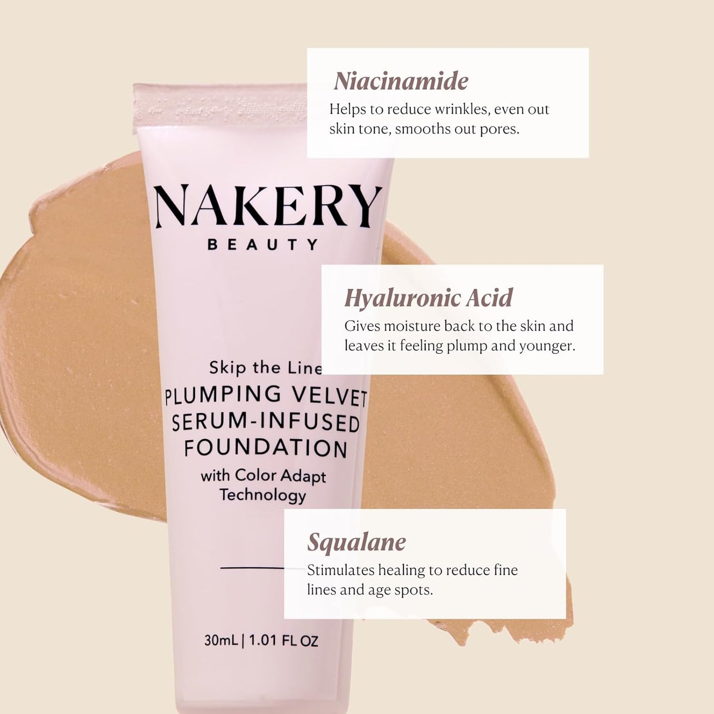 Nakery Full Coverage Foundation for Women - 5 in 1 Plumping Liquid Foundation Makeup - Serum Infused Makeup Foundation Smart Color Adapt with Niacinamide & Hyaluronic Acid for All Skin Types - Light