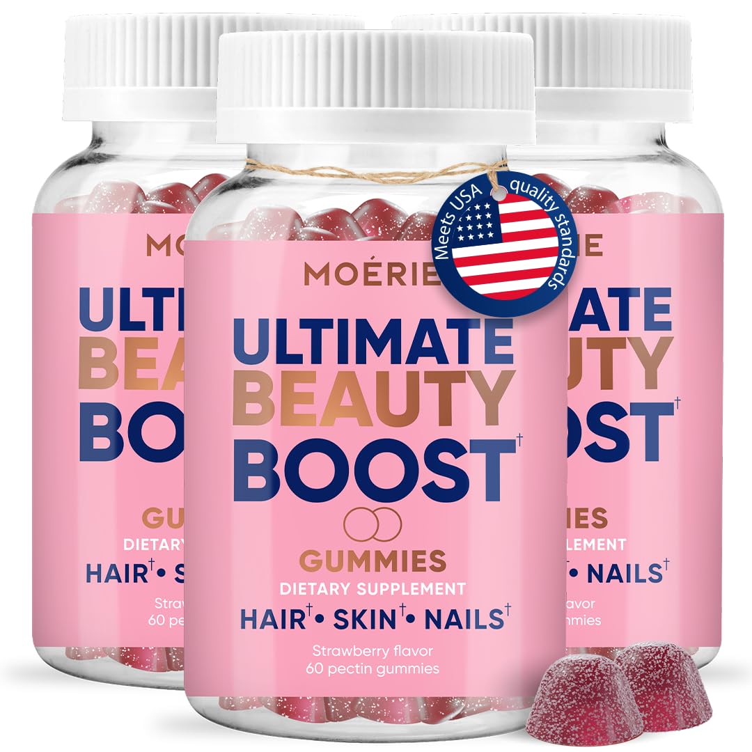 Moerie Hair Skin and Nails Gummies for Women & Men - Biotin for Hair Loss, Gummy Vitamins & Growth Dietary Supplements - Sugarbear for Thicker Hair - Allergen Free - 180 per Serving - Balanced Diet