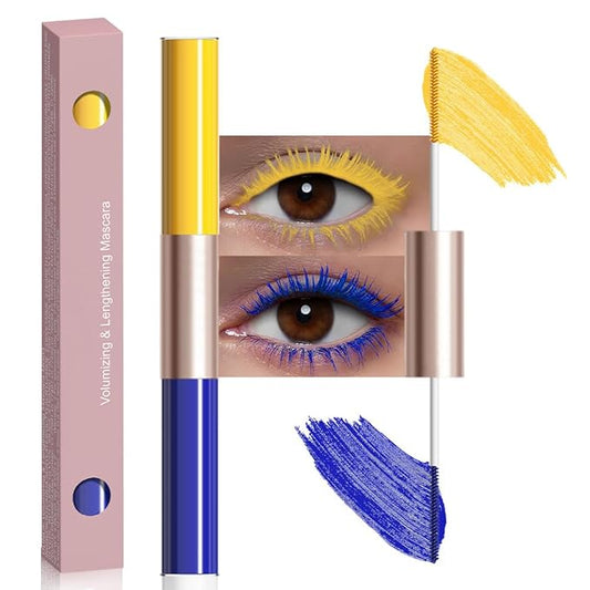 BINGBRUSH Colored Mascara Smudge-Proof, Long-Lasting, Volumizing & Lengthening Yellow Mascara,Vibrant,Waterproof Eye Makeup for Party & Daily Looks (03#-Yellow & Blue)