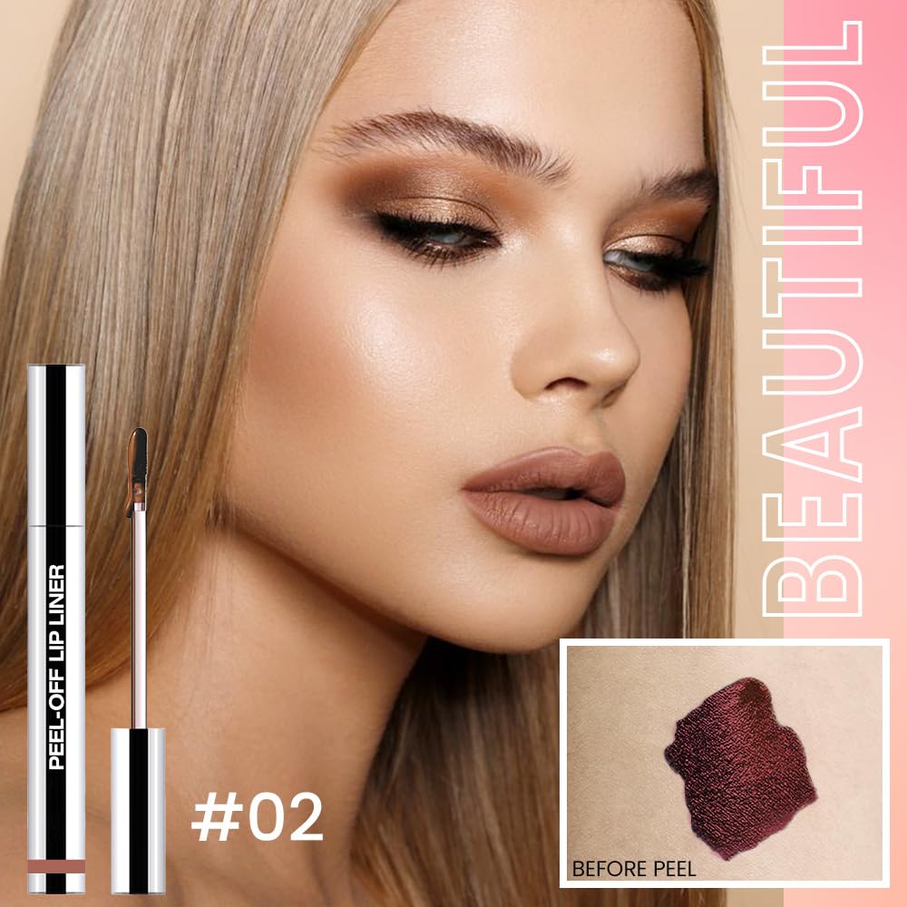 3Pcs Peel Off Matte Liquid Lip Gloss Stain-Lip Liner with Tweezer, Peel Off Lip Stain, Long Lasting & Waterproof Lipstick Tattoo, Transfer-Proof Lip Gloss for All Skin Types (00#+02#+06#, 3Pcs)