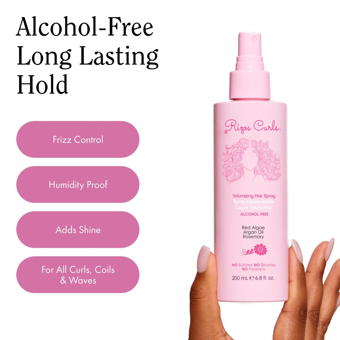 Rizos Curls Alcohol-Free Curl Hair Spray – Flexible Hold, Volume & Frizz Control – Adds Shine & Bounce for All Hair Types Wavy, Curly, Coily 1a–4c – Sulfate, Paraben & Alcohol-Free