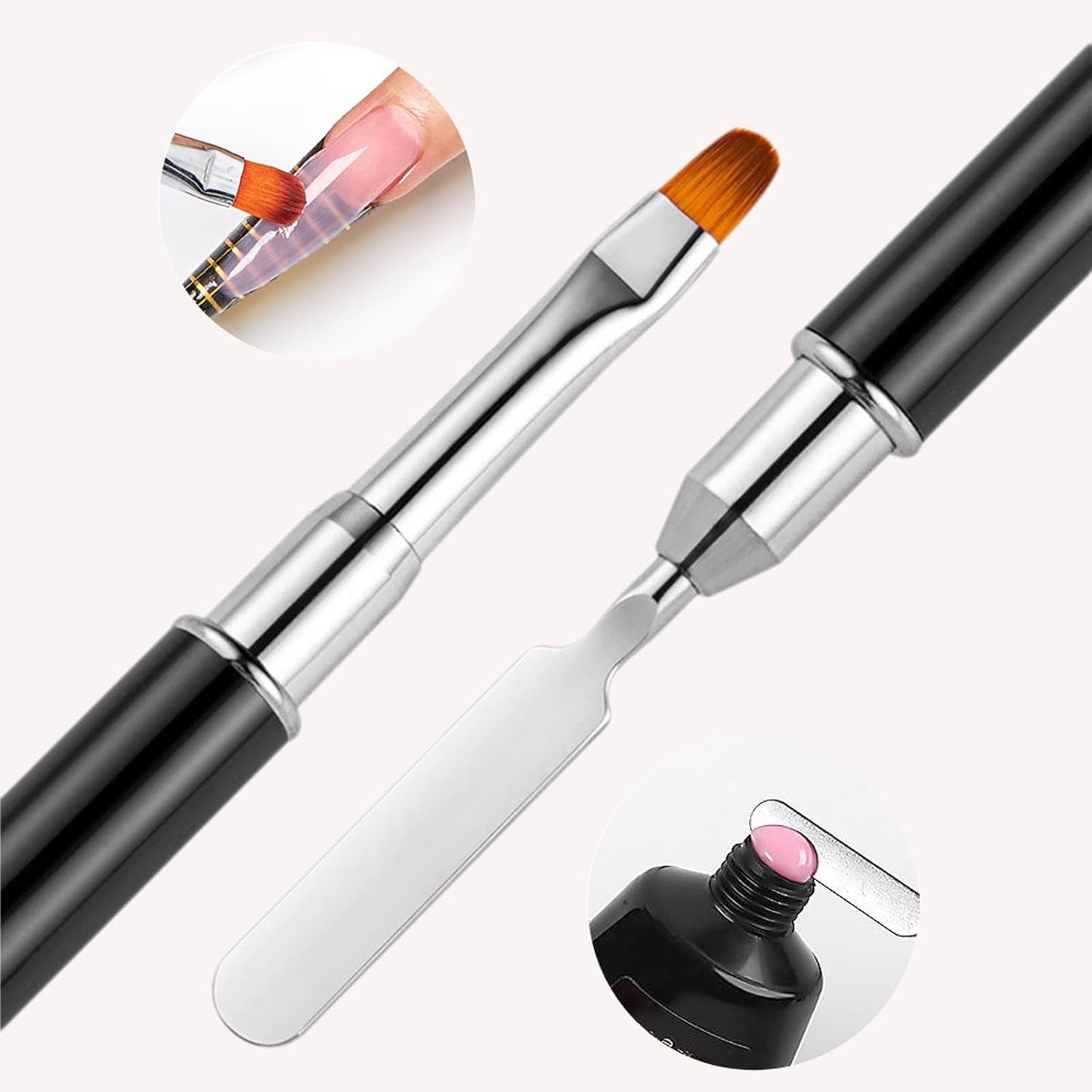 Dual-Ended Polygel Brush & Picker Brush, 2 IN 1 Design Poly Gel Nail Art Brushes Tool, Stainless Steel Manicure Spatula Builder for PolyGel UV Acrylic Nails Extension (6pcs)