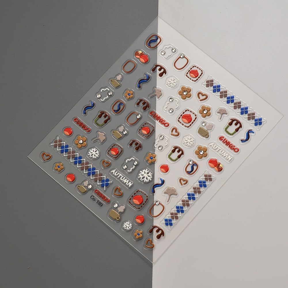 Fall Ginkgo Leaves Nail Art Stickers 5D Embossed Autumn Nail Stickers, Self-Adhesive Durable Nail Art Decals for Women Girls, Nail Wraps Decoration Manicure for DIY Acrylic Nail Accessories