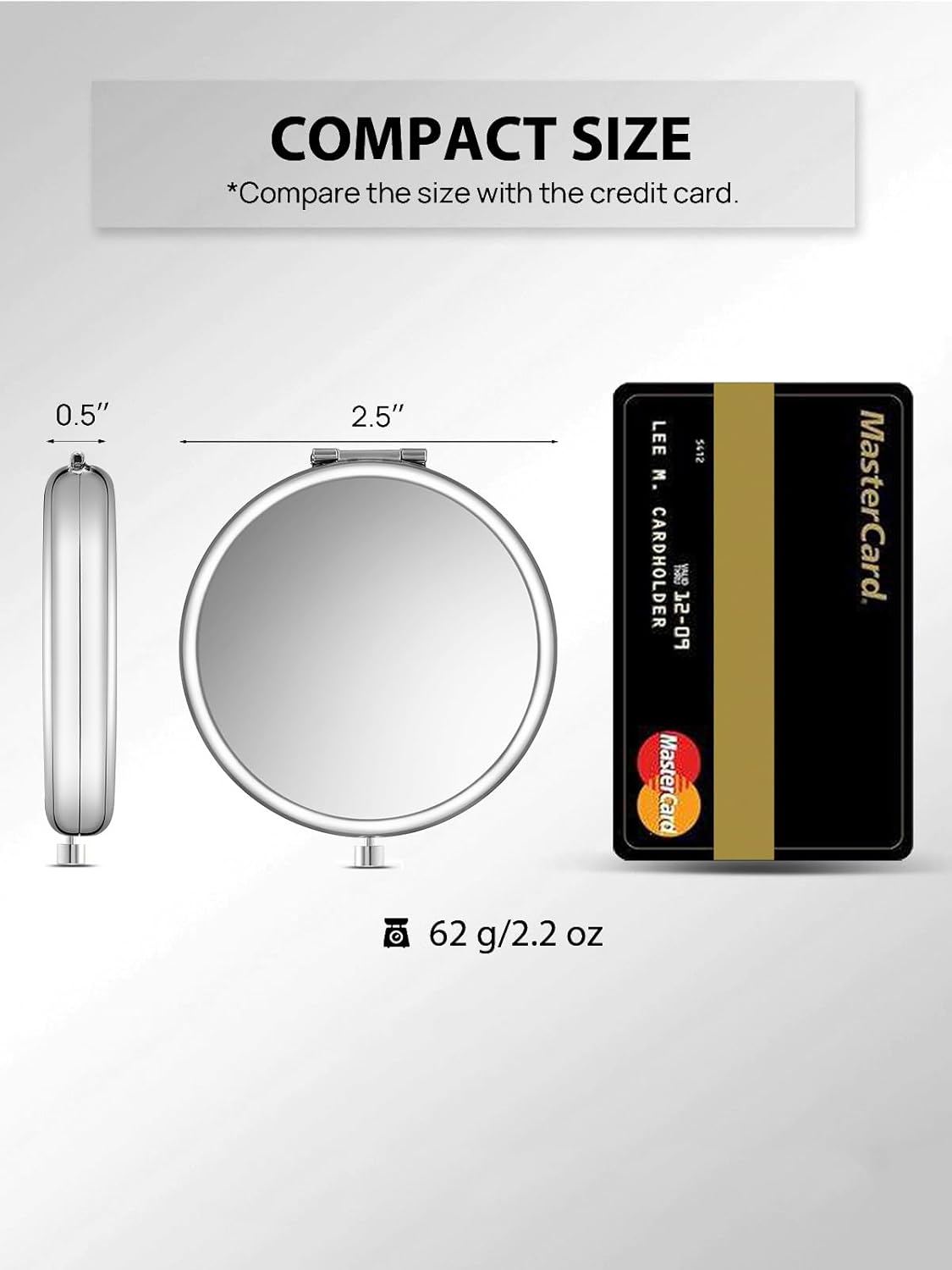 Compact Mirror Bulk, Set of 2 Double-Sided 1X/2X Magnifying Purse Pocket Makeup Mirrors(Round, Silver)