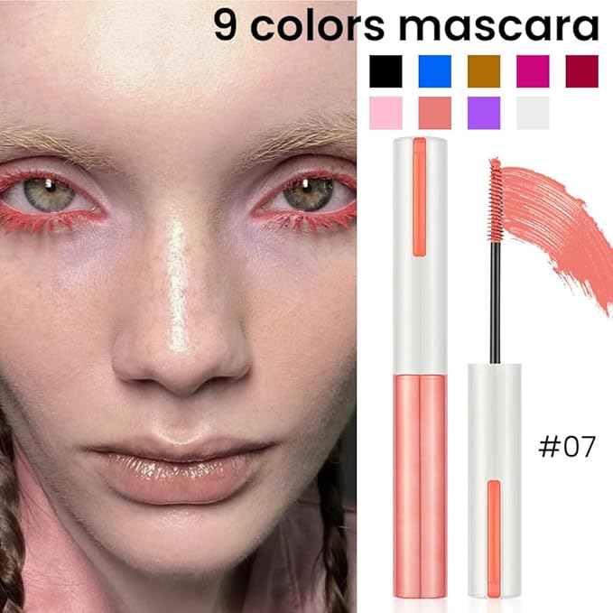 Colored Mascara for Eyelashes with Comb Set,Colorful Waterproof Long lasting Charming Voluminous Mascara for Women Cruelty Free Vegan Eye Makeup (C-1Pc 07#apricot, C)