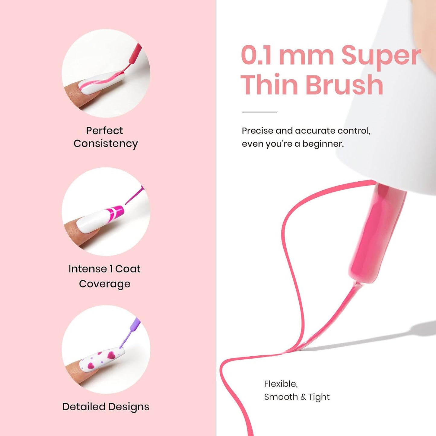 beetles Pink 12 Colors Nail Art Gel Liner, Summer Blue White Glitter Gel Nail Polish Painted Soak Off Uv Lamp Art Nails Red Yellow for Thin French Line Nails Manicure Gift for Women