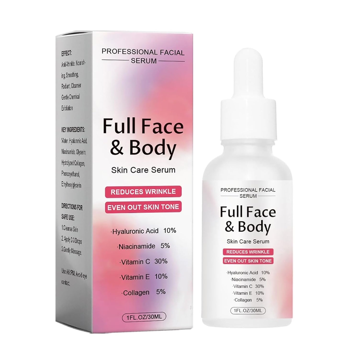 Finones Skin Vitamin Serum for Face & Body, 5 in 1 Anti Wrinkle Firming Serum, Anti-Aging Essence with Hyaluronic Acid, Collagen, Lifting Firming Essence, Hydrate Moisturize, Reduce Fine Lines