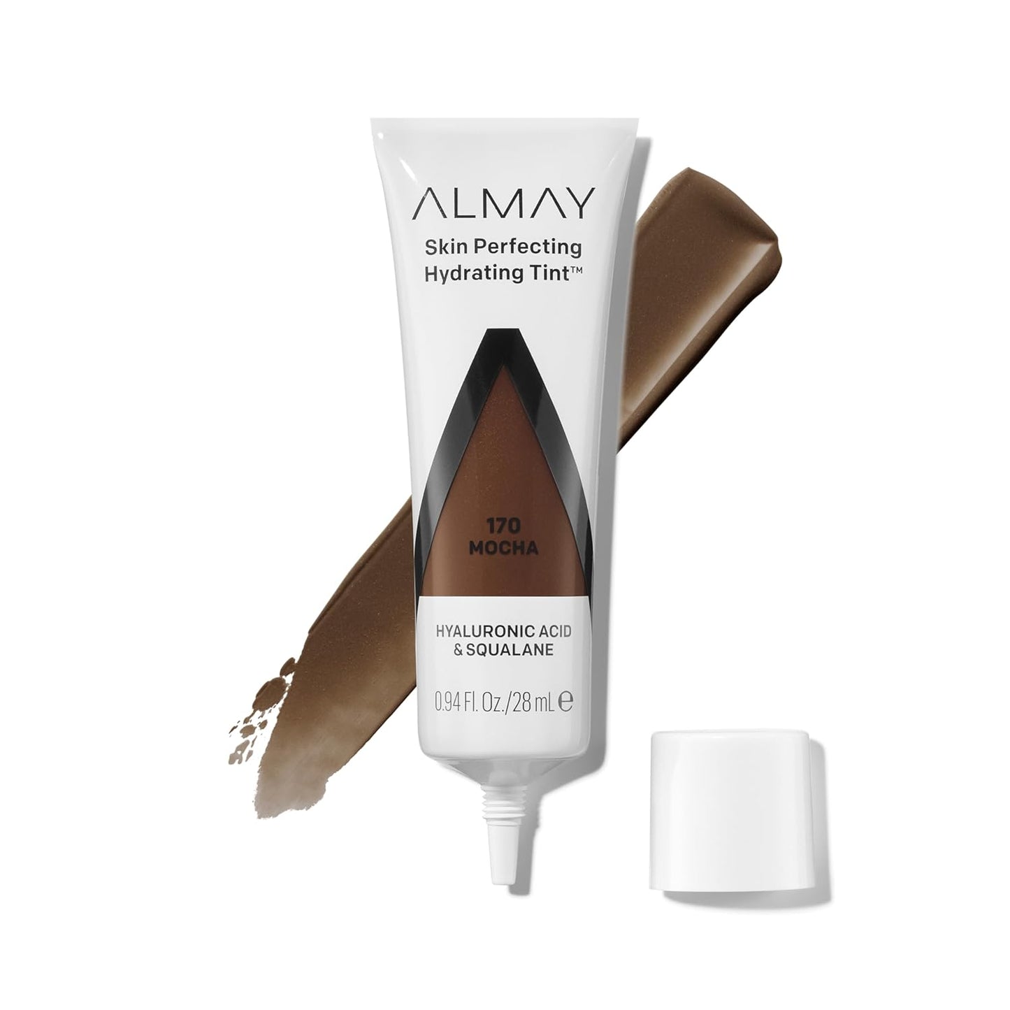 Almay Hydrating Liquid Foundation Tint, Lightweight with Light Coverage, Naturally Dewy Finish, Hypoallergenic, Dermatologist TestedFragrance Free, 170 Mocha, 0.94 fl oz.