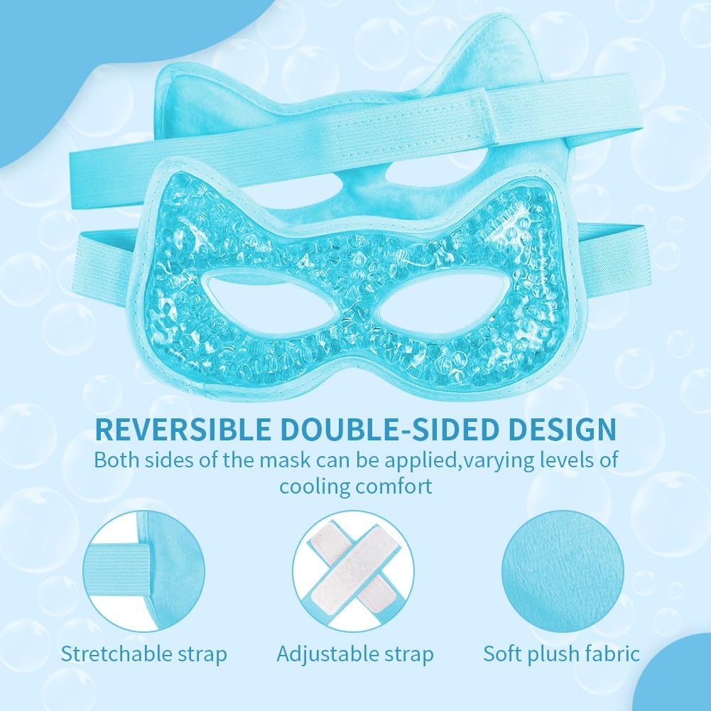 Cooling Eye Mask, Gel Eye Mask Hot Cold Use, Cold Eye Mask for Puffy Eyes, Dry Eyes, Headaches, Migraines, Sinus, Dark Circles (2 Blue)