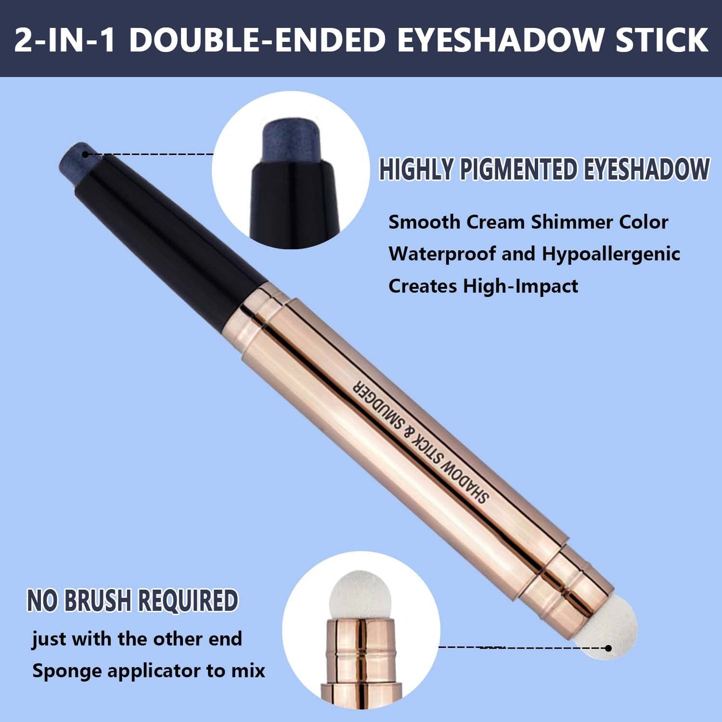 Eyeshadow Stick Makeup, Highlighter Matte Cream Eye Shadow Pencil, Waterproof Hypoallergenic Long Lasting Crayon, Glitter Primer Palette Shimmer Eyeliner Pen wiht Soft Brush, Black