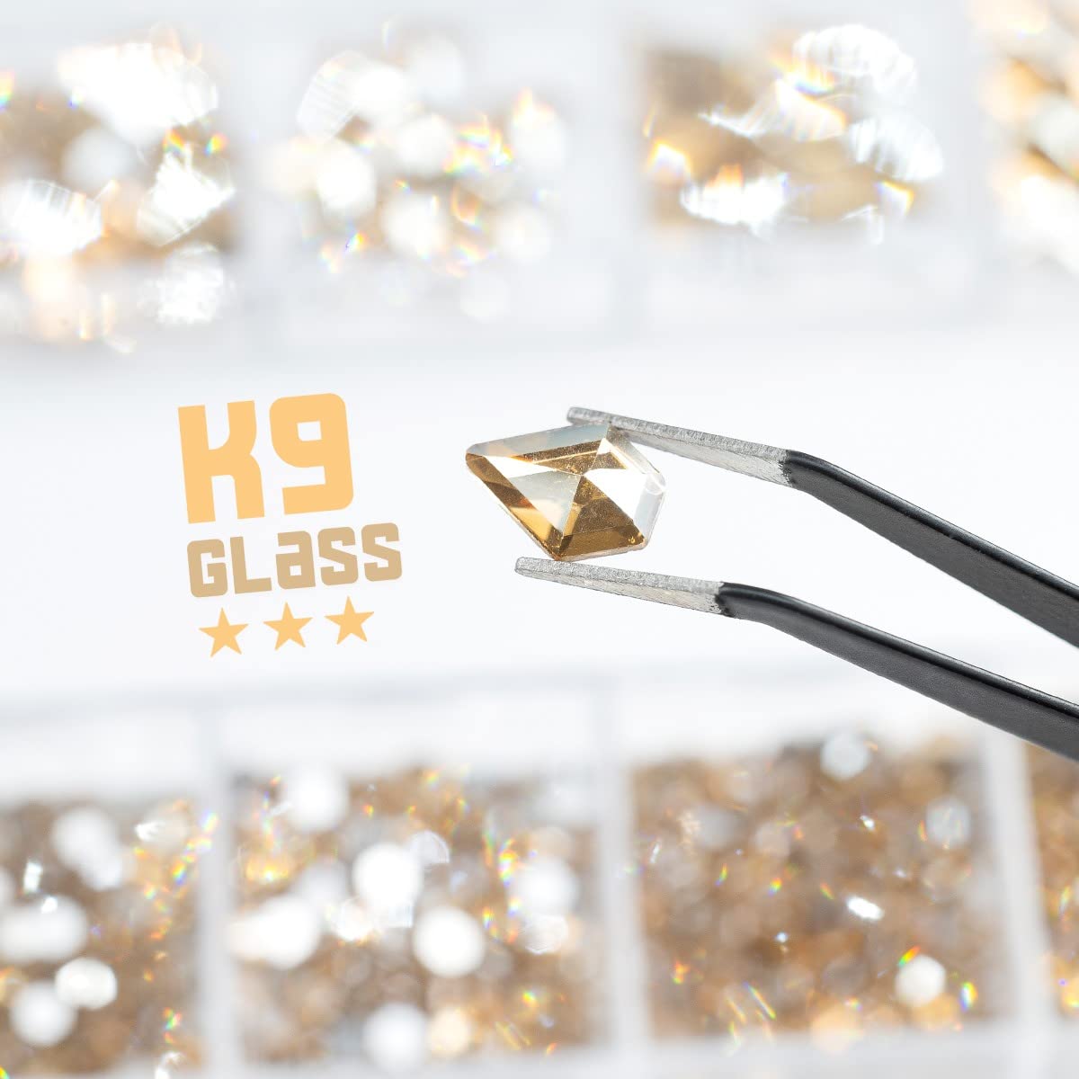 24 Styles Champagne Gold Nail Rhinestones Multi Shapes K9 Glass Flatback Crystals Gems Round Beads Stones Diamonds Jewels Nail Art Charms Supplies for Nails Face Eyes Makeup Crafts Clothes