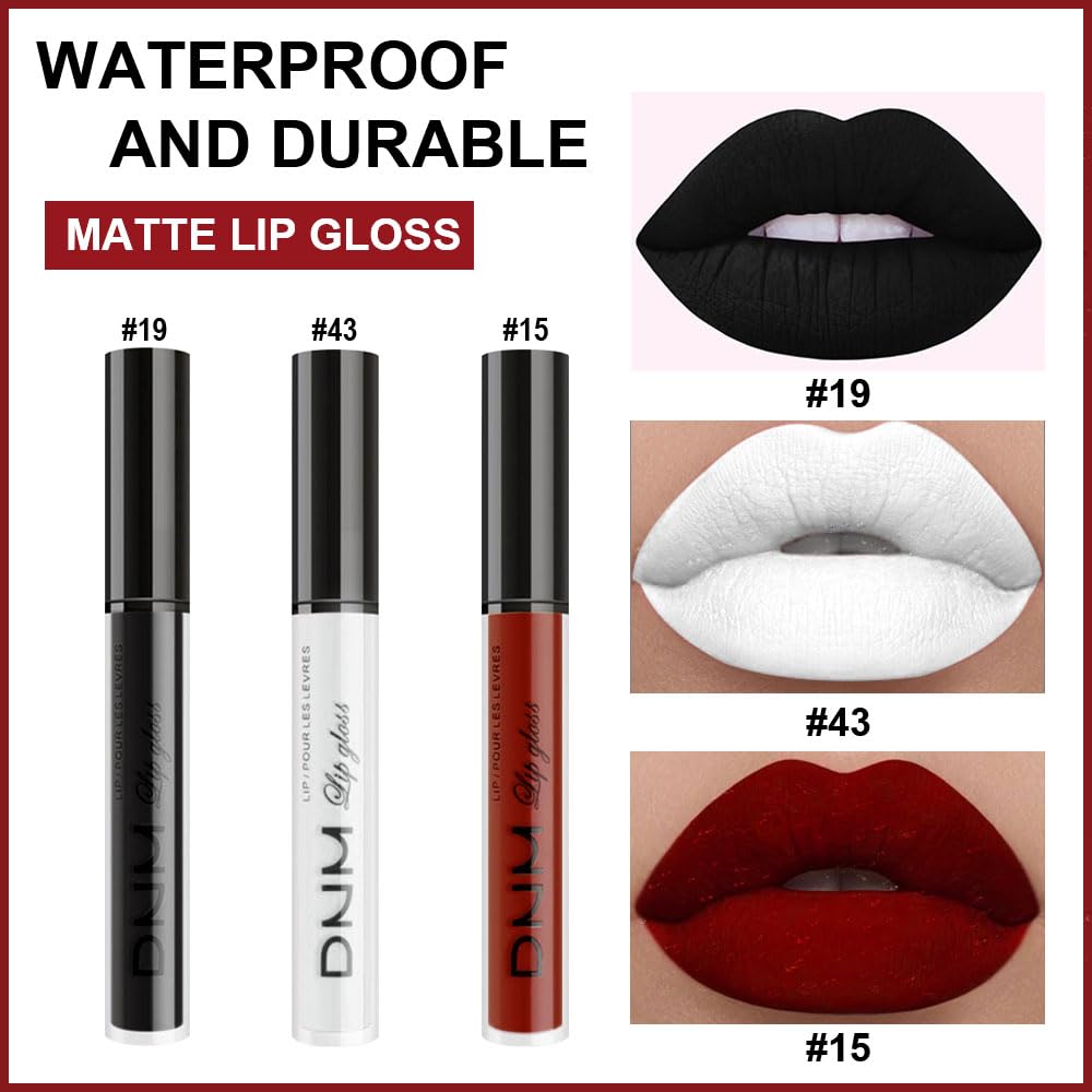 evpct 3Pcs Dark Black White Red Matte Liquid Lipstick Lip Stain Sets for Women Matte+Lipstick Long Lasting Permanent 24 hr Hours Magic Lipstick 24 Hours original Waterproof 17#