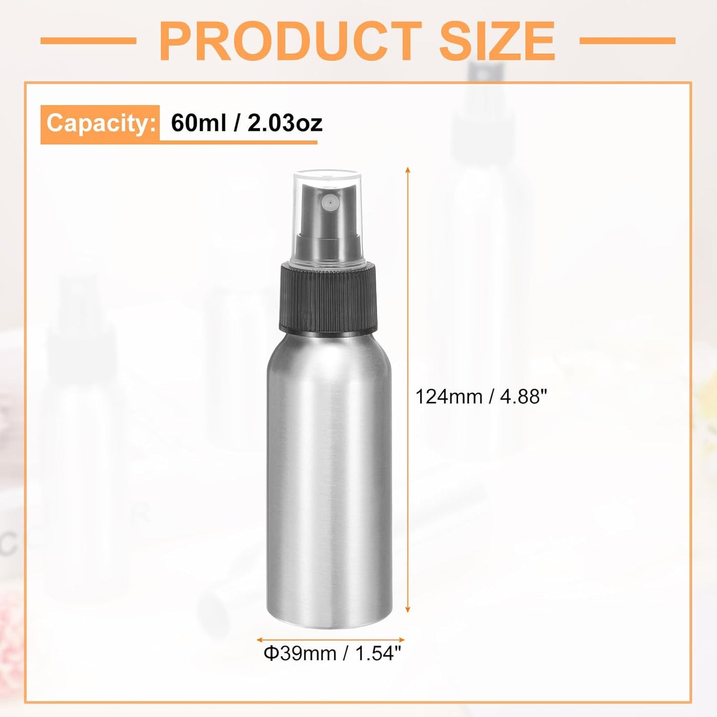 HARFINGTON 3pcs Aluminum Fine Mist Spray Bottles 60ml/2.03oz Metal Small Liquid Alcohol Refillable Travel Container with Black Plastic Nozzle Cap for Perfume Skincare Cosmetic Storage Bottle