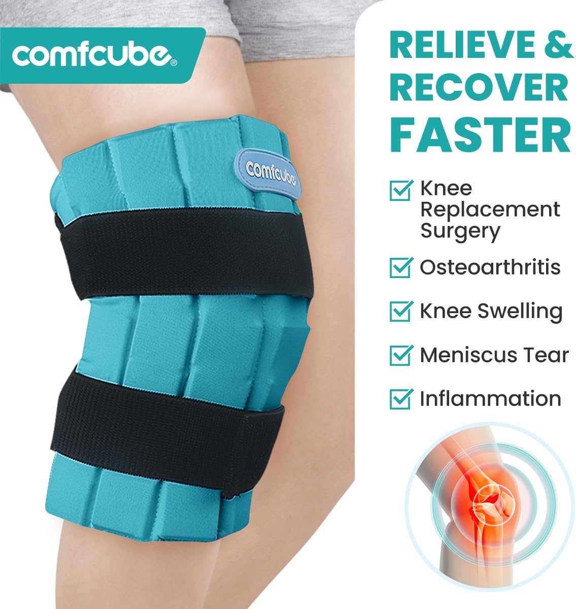 Ice Pack for Knee After Surgery, 2 Hours Long Lasting Cold Pack for Knee Injuries Cold Therapy Flexible Ice Pack for Pain Relief, Swelling, Surgery, ACL, Meniscus Tear