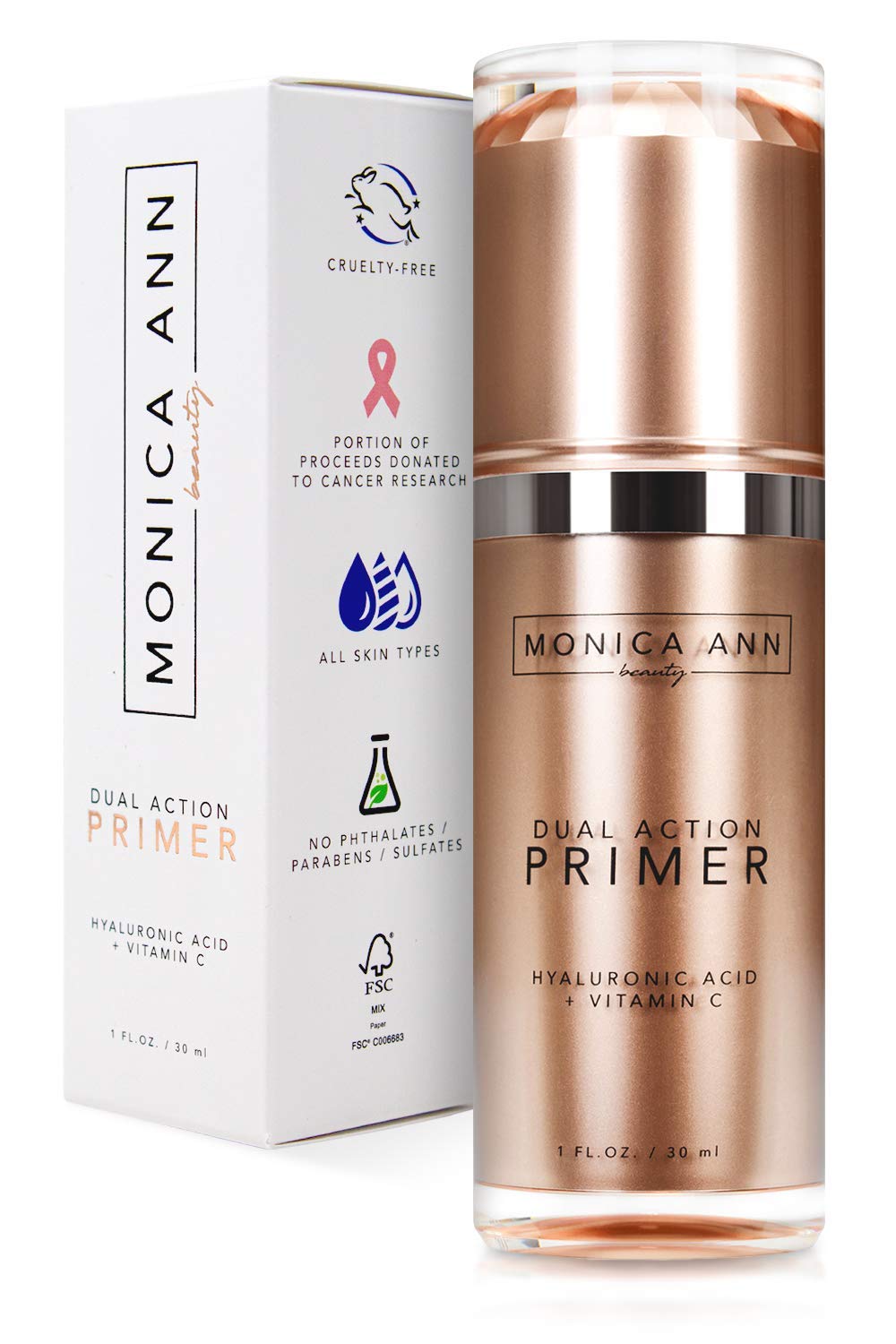 Dual-Action Face Primer - 30 mL | Hydrating Makeup Primer With Vitamin C & Hyaluronic Acid | Smoothing Translucent Matte Pore Minimizer | Foundation Primer For Any Skin Tone