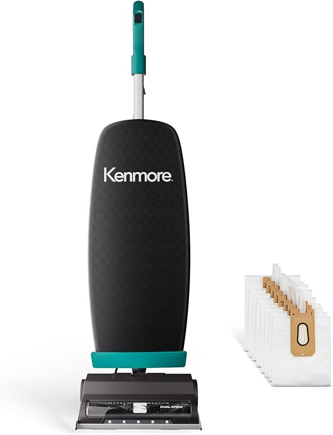 Kenmore BU1001 B200 Series Commercial Grade Vacuum Cleaner Lightweight 14L Capacity Bagged Upright Vac with LED Headlight and 2-Speed Setting Powerful Suction for Pets, Carpets & Hard Floor