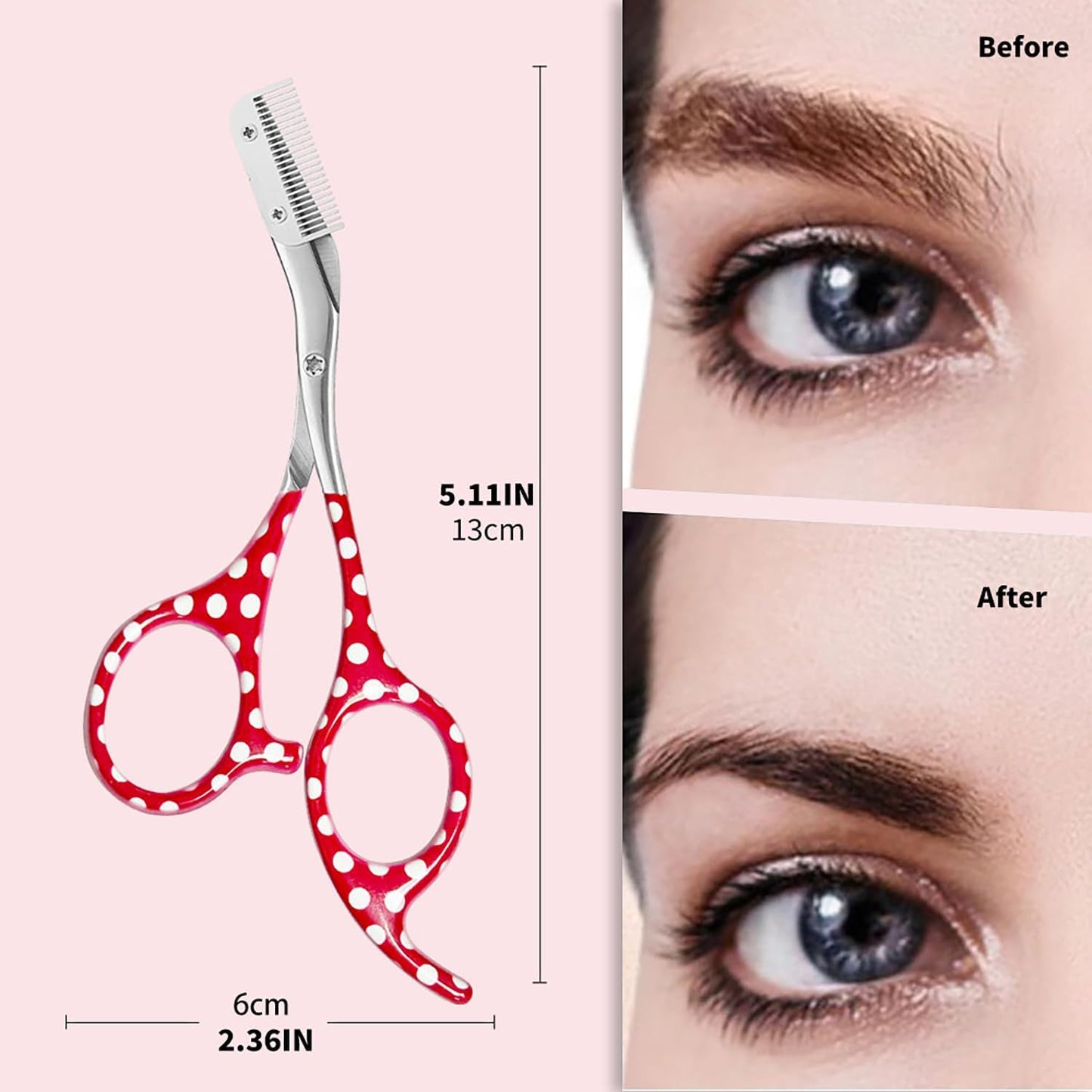 Eyebrow Trimmer With Comb, Stainless Steel Facial Grooming Scissors Kit, Professional Precision Eyebrow Scissors, Perfect For Gifts For Men And Women (Red)