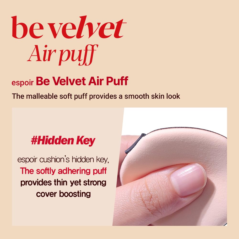 Espoir Be Velvet Air Puff 5ea | Flawless Face Makeup Fast and Easily | Makeup Sponge Applicator Air Cushion Powder Puff for Liquid Foundation, Cream, Powder, Concealer | Korean Base Makeup Tools