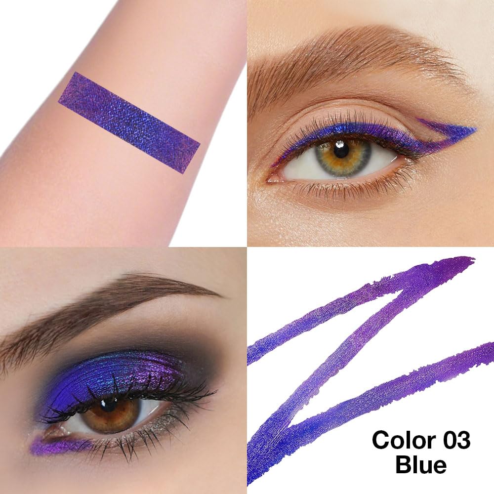evpct Chameleon Duo Chrome Liquid Eyeliner, Light Royal Blue Glitter Metallic Shimmer Liquid Eyeliner, Multichrome Color Shift, Long Lasting Waterproof Eye Liner Eyeshadow Pencil Face Glitter Makeup