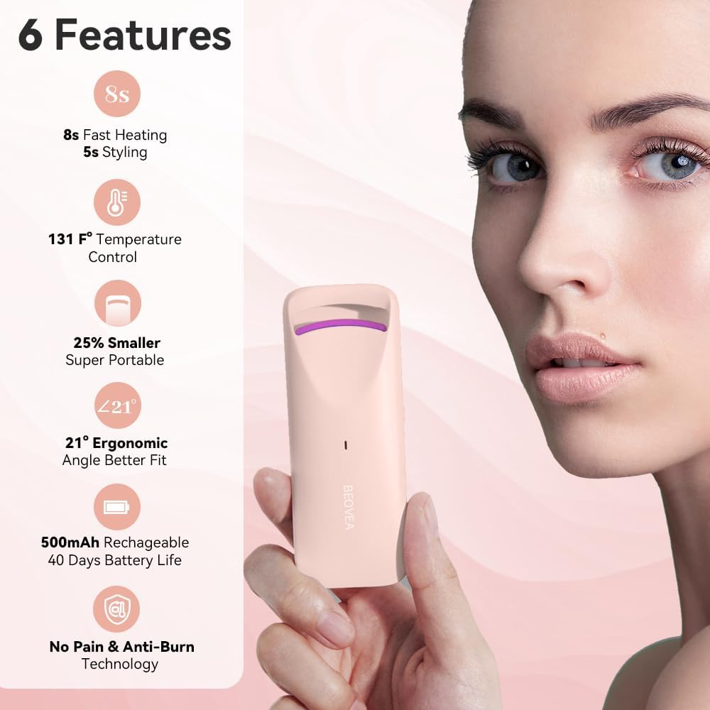 Heated Eyelash Curler - Electric Eyelash Curler with Heat Sensitive Silicone Pad, Type-C Rechargeable Mini Lash Curler, 8s Fast Heating 24hrs Long Lasting Lash Lift to Style Natural Eyelashes