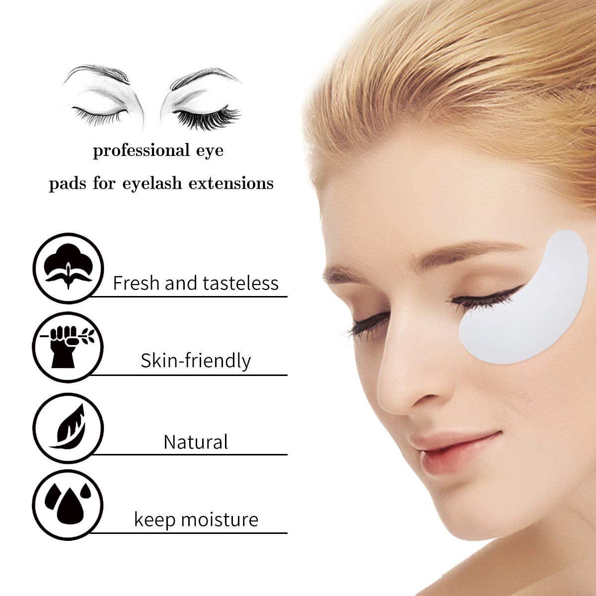 LANKIZ 100 Pairs Under Eye Gel Pads for Lash Extensions, 100% Natural Plant Extract, Collagen Hydrogel, Lint-Free, Moisturizing, Reduces Dark Circles and Eye Puffiness