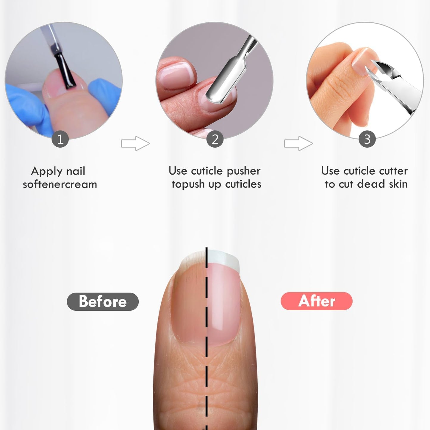 Cuticle Trimmer with Cuticle Pusher, XUNXMAS Cuticle Remover Cutter Nipper Scissor and Triangle Cuticle Nail Pusher Peeler Scraper, Durable Dead Skin Clipper Manicure Pedicure Tools (Pink)