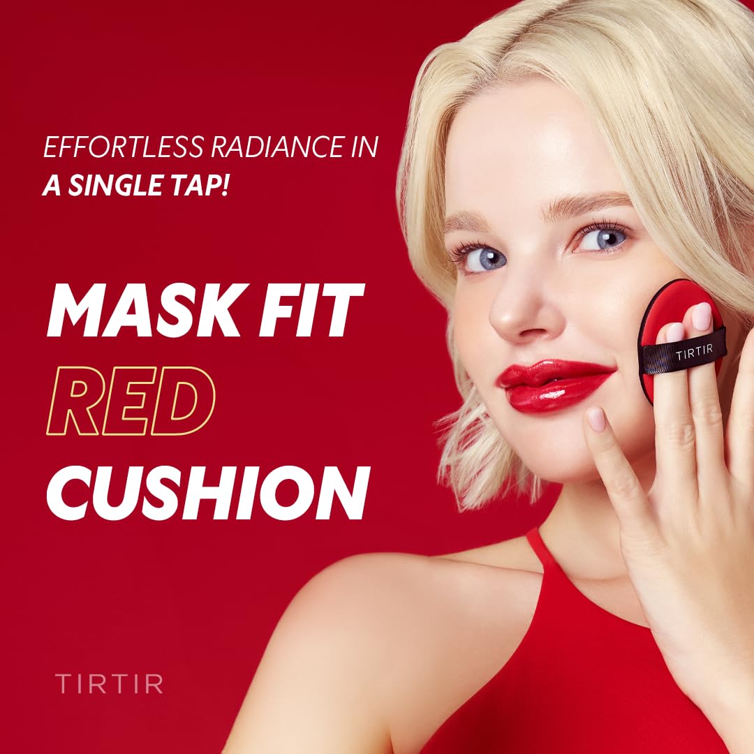 [*Mini Size*] TIRTIR Mask Fit Red Cushion Foundation | Full coverage, Weightless, Skin fit, Satin Glow Finish, Korean Makeup, beauty, Tattoo cover up, Buildable (#22C Peach Beige, 0.15 Fl Oz)