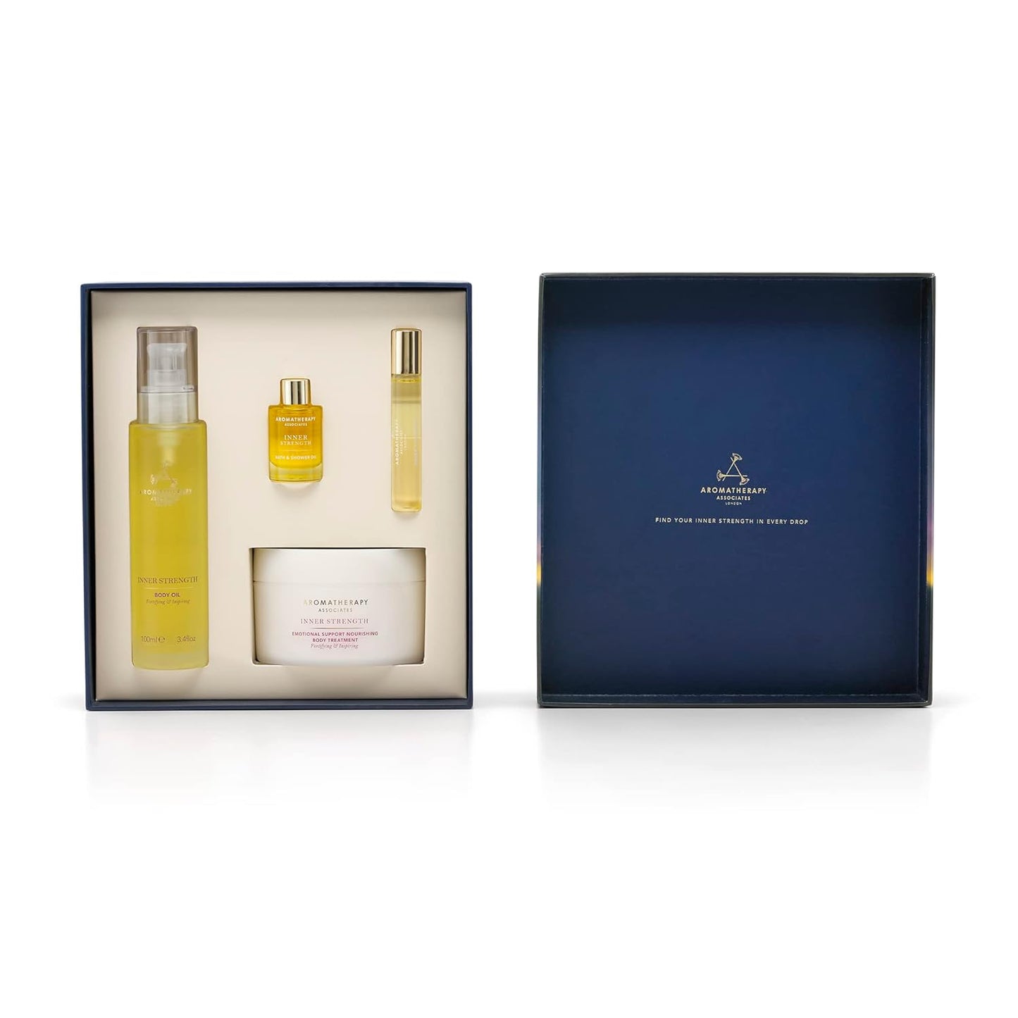 Aromatherapy Associates Moment of Comfort. Luxurious Holiday Gift Set Includes Inner Strength Bath and Shower Oil, Roller Ball, Body Oil, and Body Treatment (1 count)