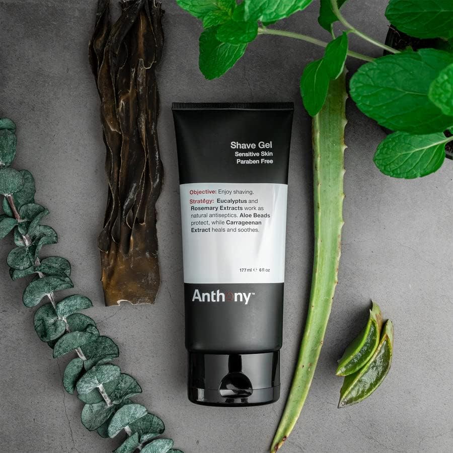 Anthony Shave Gel for Sensitive Skin – Non-Foaming, Soothing Shaving Cream for Men and Women. With Aloe Vera Beads, Eucalyptus, Rosemary and Carrageenan Extract - 6 Fl Oz (3 Pack)