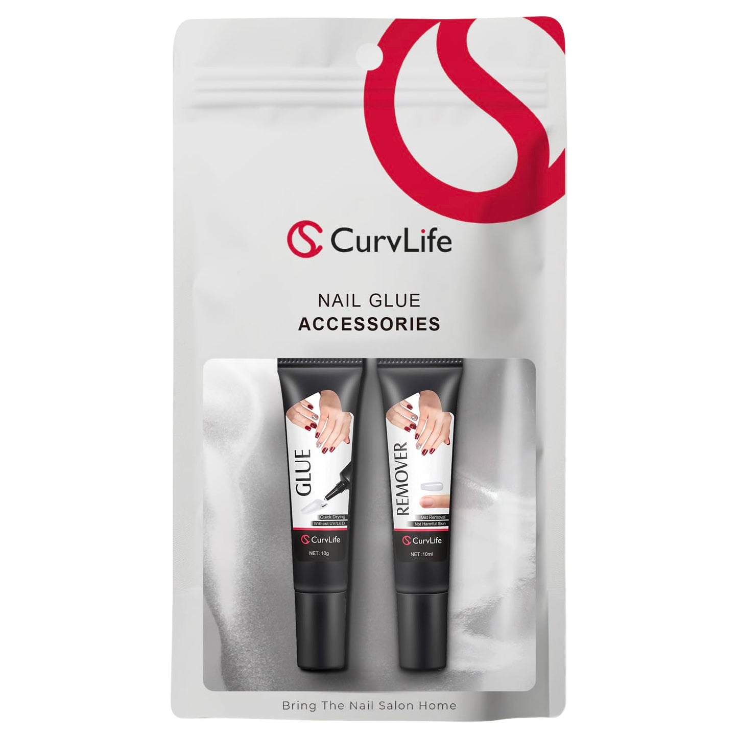 Curvlife Quick Drying 10g Semi Solid Nail Glue Gel with 10ml Remover with Cuticle Pusher Nail Art for Press On Nails Tips No Need for UV Lamp Long Lasting