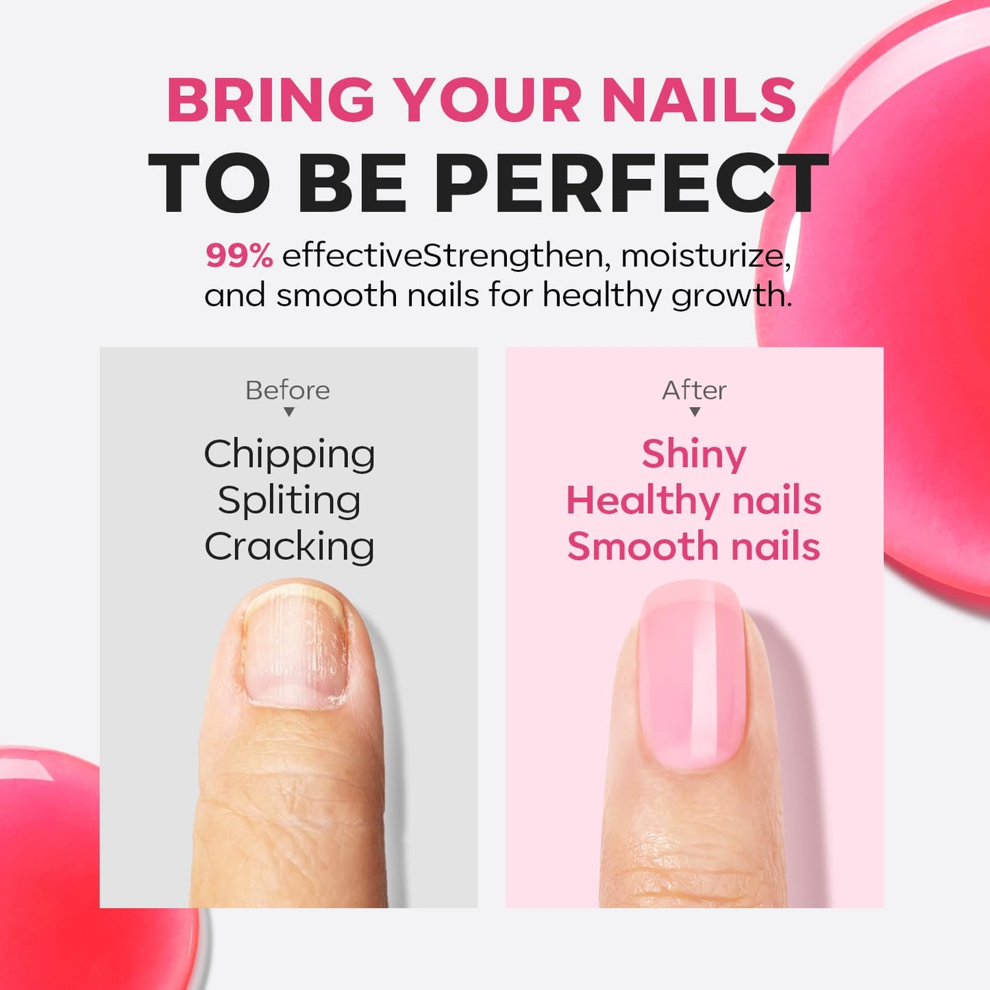 modelones Nail Strengthener Jelly Pink Nail Polish Repair 8-in-One Nail Ridge Filler Nail Strengthener and Growth for Damaged Nails 15ml